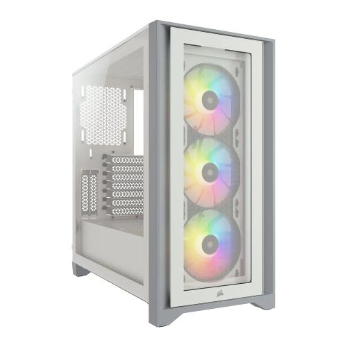 Corsair iCUE 4000X RGB Gaming Case w/ Tempered Glass Window, E-ATX, 3 x AirGuide RGB Fans, Lighting Node CORE included, USB-C, White