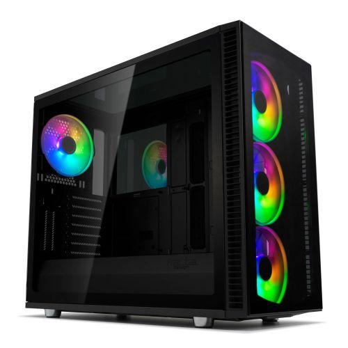 Fractal Design Define S2 Vision RGB Gaming Case w/ Dark Tint Glass Windows, E-ATX, ARGB Strip, 4 ARGB Fans, RGB Controller, Fan Hub, USB-C
