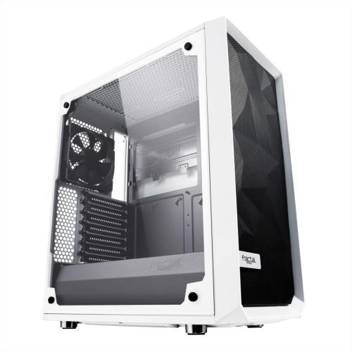 Fractal Design Meshify C (White TG) Gaming Case w/ Clear Glass Window, ATX, Angular Mesh Front, High-airflow, 2 x 12cm Fans, White