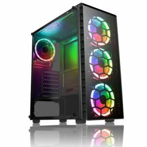 Spire Raider ATX Gaming Case w/ Window, No PSU, Front & Back RGB Fans with Remote, Tempered Glass, PCB Hub