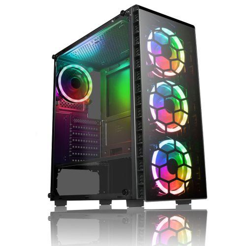 CiT Raider ATX Gaming Case w/ Window, Front & Back RGB Fans with Remote, Tempered Glass, PCB Hub