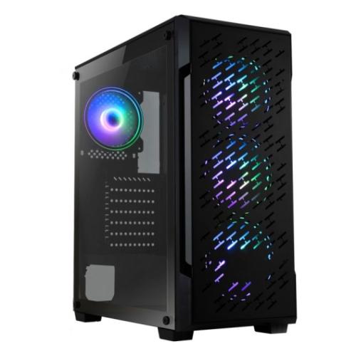 Spire Crossfire Gaming Case w/ Glass Window, ATX, 4 ARGB Fans (3 Front, 1 Back), LED Button, PSU Shroud, High Airflow Front, Mesh Top