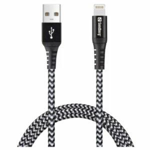 Sandberg Survivor Apple Approved Durable Lightning Cable, Kevlar in Double Braided Nylon, 1 Metre, Black, 5 Year Warranty