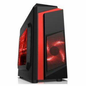 Spire F3 Micro ATX Gaming Case w/ Window, No PSU, Red LED Fan, Black with Red Stripe, Card Reader