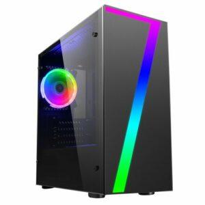 Spire Seven Micro ATX Gaming Case w/ Window, No PSU, RGB Fan & Front Strip with Control Button, Acrylic Side Panel