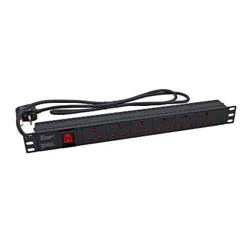 Jedel PDU-6W-SURGEJE Power Distribution Unit, 1U Vertical/Horizontal Rackmount, 13 Amp, 6 Outlets, On/Off Switch, 1.8m Cable