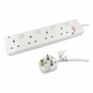 Spire Mains Power Multi Socket Extension Lead, 4-Way, 5M Cable, Surge Protected, Individually Switched
