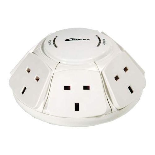 Philex PowerDome Multi Socket Extension Dome, 6-Way, 1M Cable, 13A, Surge Protected