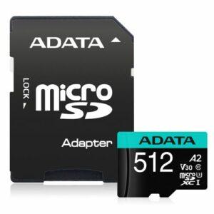 ADATA Premier Pro 512GB SDXC Card with SD Adapter, UHS-I Class 10 (U3), V30 Video Speed (4K), R/W 100/80 MB/s