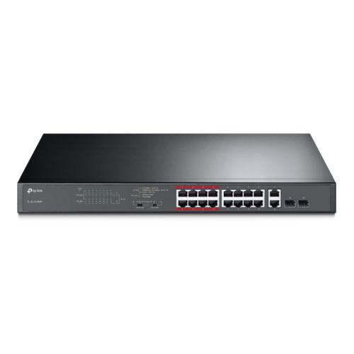 TP-LINK (TL-SL1218MP) 16-Port 10/100Mbps + 2-Port GB Unmanaged PoE Switch, 2 combo GB SFP Slots, 16-Port PoE, Rackmountable