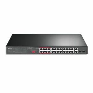 TP-LINK (TL-SL1226P) 24-Port 10/100Mbps + 2-Port GB Unmanaged PoE+ Switch, 2 combo GB SFP Slots, 24-Port PoE, Rackmountable