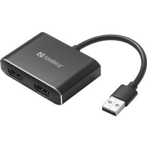 Sandberg USB-A Male to 2 x HDMI Female Link, Supports SST, Aluminium, 5 Year Warranty