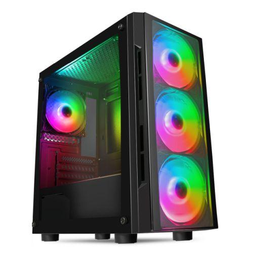 Spire Flash RGB Gaming Case w/ Glass Side & Front, Micro ATX, 4 ARGB Fans, LED Control Button, 240mm Radiator Support