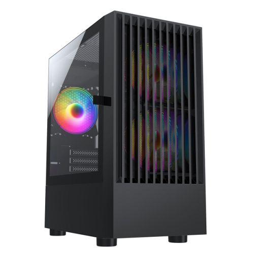 CiT Slammer Gaming Case w/ Glass Window, Micro ATX, Mesh Front, 3 ARGB Fans, LED Control Button, 240mm Radiator Support