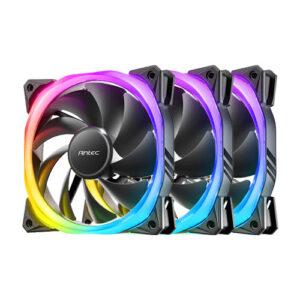 Antec Fusion 12cm PWM ARGB Case Fans x3, Hydraulic Bearing, 16 LEDs, Anti-Vibration, Up to 2000 RPM, Black, ARGB/PWM Controller