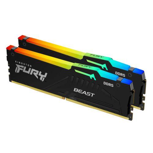 Kingston Fury Beast RGB 16GB Kit (2 x 8GB), DDR5, 6000MHz (PC5-48000), CL40, 1.35V, ECC, XMP 3.0, PMIC, DIMM Memory