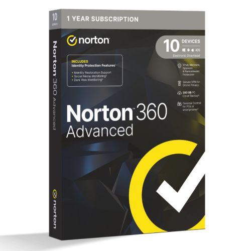 Norton 360 Advanced 1x 10 Device, 1 Year Retail Licence – 200GB Cloud Storage – PC, Mac, iOS & Android
