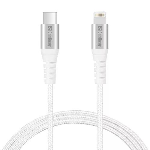 Sandberg USB-C PD to Lightning Cable, Braided, 1 Meter, White