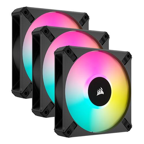 Corsair iCUE AF120 RGB ELITE 12cm PWM Case Fans x3, 8 ARGB LEDs, FDM Bearing, 550-2100 RPM, RGB Controller Included, Black, 3 Pack