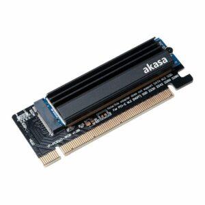 Akasa 2 SSD to PCIe Adapter Card w/ Heatsink, PCIe Gen3 x16, Up to 32Gbps, Low Profile 31mm Height, Fits 1U Chassis