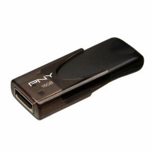 PNY 16GB USB 2.0 Memory Pen, Attache 4, Capless Sliding Design, Key Ring, Black