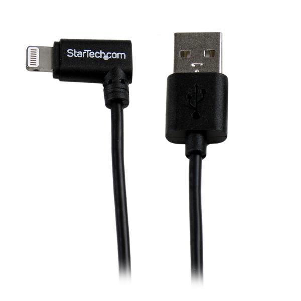 StarTech.com 2 m [6 ft.] USB to Lightning Cable – Right Angle iPhone / iPad / iPod Charger Cable – 90 Degree Lightning to USB Cable – Apple MFi Certified – Black (2M USB TO LIGHTNING CABLE – ANGLED IPHONE/IPAD CHARGING CORD)