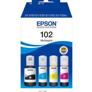 Epson 102 EcoTank Original (Epson 102 Black Cyan Magenta Yellow Ink Cartridge Multipack 127ml + 3 x 70ml [Pack 4] – C13T03R640)