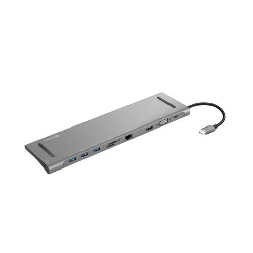 Sandberg (136-31) USB-C 10-in-1 Docking Station – USB-C (up to 100W), HDMI, VGA, 3 x USB-A, 1 x RJ45, 1 x Audio Out, SD, Micro SD/TF, Aluminium, 5 Year Warranty