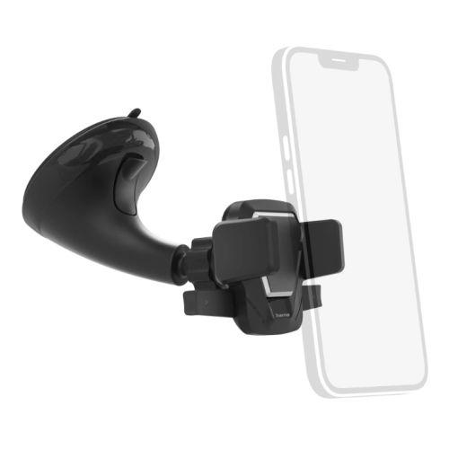Hama Easy Snap Car Smartphone Holder with Suction Cup, Supports Devices 5.5 – 8.5cm Wide, Movable Jaws, Tilt, 360° Rotation
