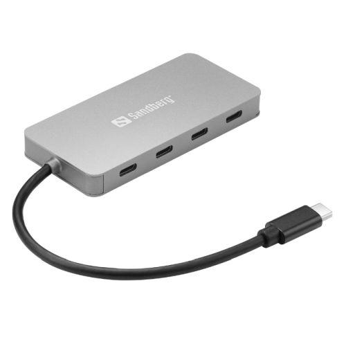 Sandberg External 4-Port USB-C Hub – USB-C Male, 4x USB-C, Aluminium, USB Powered, 5 Year Warranty