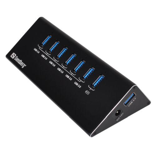 Sandberg External 7-Port USB-A Hub – 6x USB3.0 (Data), 1x USB3.0 (Charging), Aluminium, 5 Year Warranty