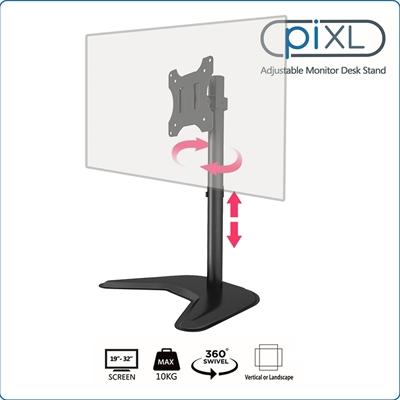 piXL Single Monitor Arm Desk Stand, For Screens up to 32″, Max Weight 10Kg, Freestanding, Height Adjustable, Pivot, Swivel 360