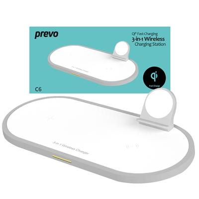 Prevo Wireless Charger, 3 in 1 Wireless Charging Station, 15W Qi Certified Fast Charging, Compatible with Smart Phones, Apple watch and AirPods, USB Type-C powered, White
