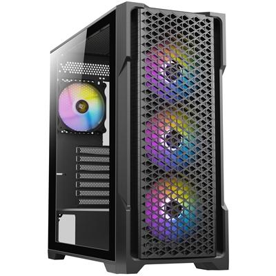 ANTEC AX90 Case, Black, Mid Tower, 1 x USB 3.0 / 2 x USB 2.0, Tempered Glass Side WIndow Panel, Diamond-Shaped Mesh Front Panel for Excellent Cooling Performance, 4 x Addressable RGB Fans Included with Hub