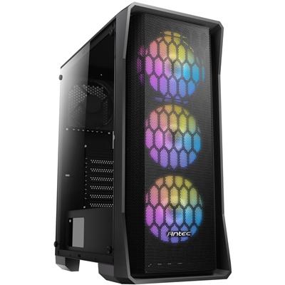 ANTEC NX360 Case, Black, Mid Tower, 1 x USB 3.0 / 2 x USB 2.0, Tempered Glass Side WIndow Panel, Polygon-Shaped Frames Mesh Front Panel for Excellent Cooling Performance, 3 x Addressable RGB Fans Included