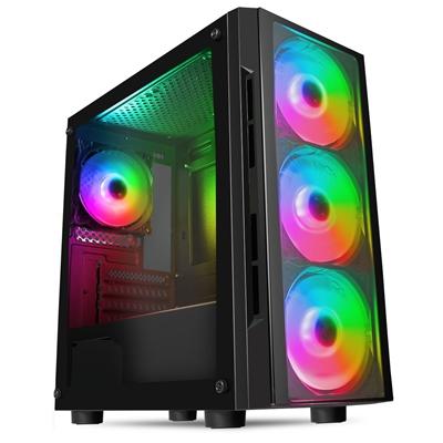CiT Flash Micro Tower 1 x USB 3.0 / 2 x USB 2.0 Tempered Glass Side & Front Window Panels Black Case with RGB LED Fans