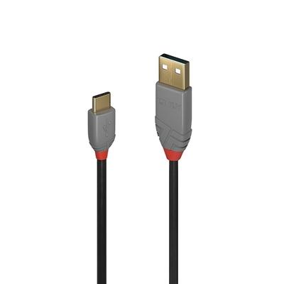 LINDY 36887 Anthra Line USB Cable, USB 2.0 Type-A (M) to USB 2.0 Type-C (M), 2m, Black & Red, Supports Data Transfer Speeds up to 480Mbps, Robust PVC Housing, Gold Plated Connectors & Contacts, Retail Polybag Packaging