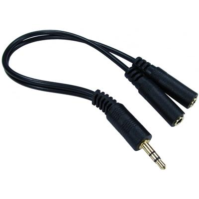 TARGET 2TT-201MF Stereo Splitter Cable, 3.5mm (M) Stereo Plug to 2 x 3.5mm (F + F) Stereo Plug, 0.2m, Black, Gold Flashed Connectors for Higher Quality Finish & Anti-Corrosive Properties, OEM Polybag Packaging