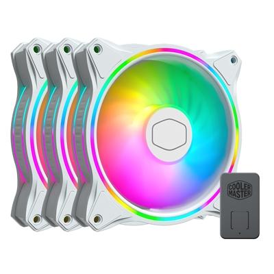 Cooler Master MasterFan MF120 Halo 3-in-1 White Edition Fan Pack, 120mm, 1800RPM, 4-Pin PWM Fan & 3-Pin ARGB Connectors, Dual Loop Addressable Gen 2 RGB Lighting, Addressable Gen 2 RGB Controller Included