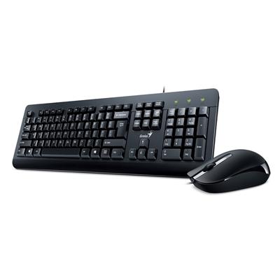 Genius KM-160 Wired Keyboard and Mouse Combo Set, USB Plug and Play, Spill resistant, Full Size UK Layout with Low Profile Keys and Optical Sensor Mouse, 1000dpi, Ergonomic design for Home or Office