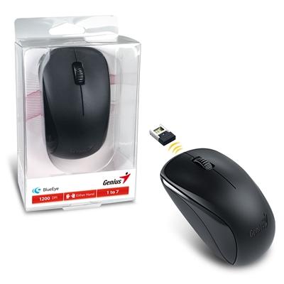 Genius NX-7000 Wireless Mouse, 2.4 GHz with USB Pico Receiver, Adjustable DPI levels up to 1200 DPI, 3 Button with Scroll Wheel, Ambidextrous Design, Black