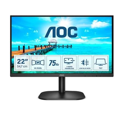 AOC 22B2H/EU 21.5 Inch Frameless Monitor, Full HD, Widescreen, VGA, HDMI, 4ms, 75Hz, VESA, Tilt