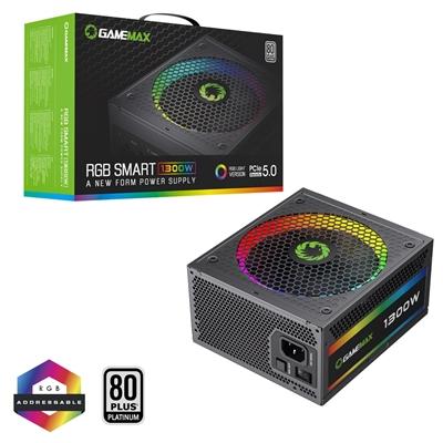 GAMEMAX RGB Smart Platinum 1300W ATX3.0 PSU, 80 PLUS Platinum, Japanese Capacitors, PCIe 5.0, Fluid Dynamic Bearing, 140mm ARGB Fan, Modular
