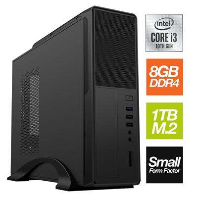 Small Form Factor – Intel i3 10100 Quad Core 8 Thread 3.60GHz (4.30GHz Boost), 8GB RAM, 1TB NVMe M.2, No Optical, Small Foot Print for Home or Office Use – Pre-Built PC