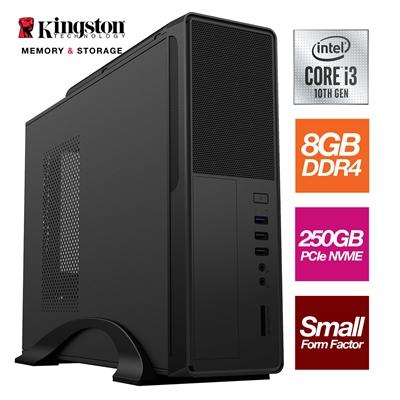Small Form Factor – Intel i3 10100 Quad Core 8 Thread 3.60GHz (4.30GHz Boost), 8GB RAM, 250GB NVMe M.2, No Optical, Small Foot Print for Home or Office Use – Pre-Built PC