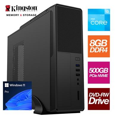 Small Form Factor – Intel i3 12100 Quad Core 8 Threads 3.30GHz (4.30GHz Boost), 8GB Kingston RAM, 500GB Kingston NVMe M.2,DVDRW Optical, with Windows 11 Pro Installed – Small Foot Print for Home or Office Use – Pre-Built PC