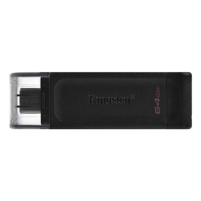Kingston DT70/64GB DataTraveler 64GB USB Flash Drive, USB 3.2,  USB-C, Gen1, 80MB/s, Clear Cap, Black, Retail.