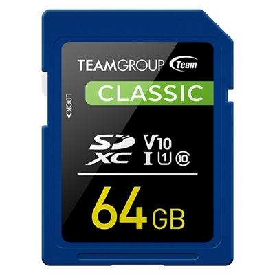 Team TSDXC64GIV1001Classic Flash Memory Card, 64GB, SDHC, UHS U1, Retail Packed
