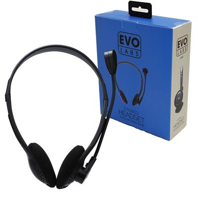 Evo Labs HP01 Headset with Mic, 2x 3.5mm Connection, Plug and Play with 40mm Audio Drivers, Black