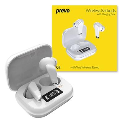 Prevo Q2 TWS Earbuds, Bluetooth 5.1, Automatic Pairing, Touch Control Feature with Digital LED Display Wireless Charging Case, Android, IOS and Windows Compatible, White